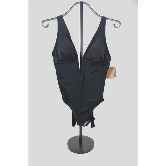 Women's Plunge Neck Full Coverage Tummy Control One Piece Swimsuit - Small