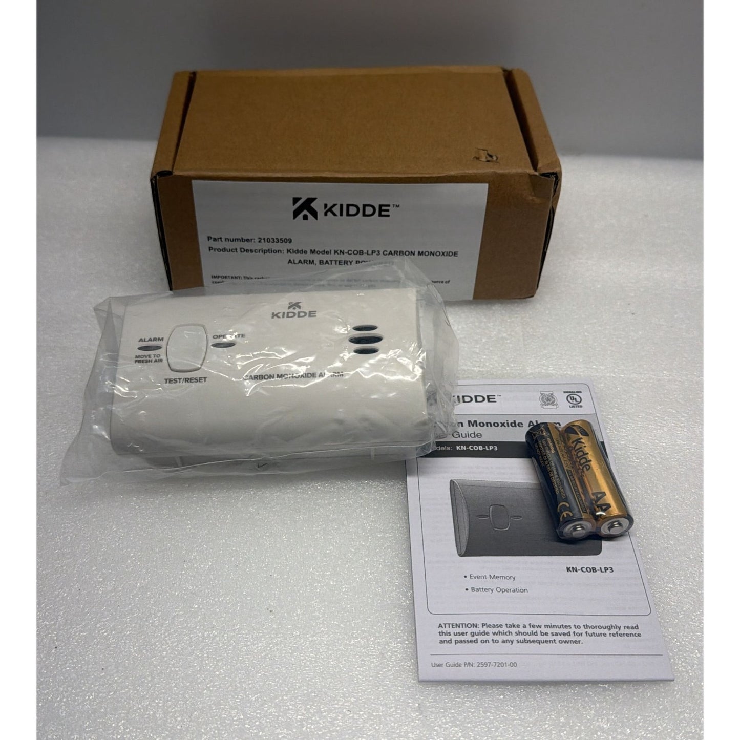 Kidde Carbon Monoxide CO Detector Alarm Battery Operated Model KN-COB-LP3