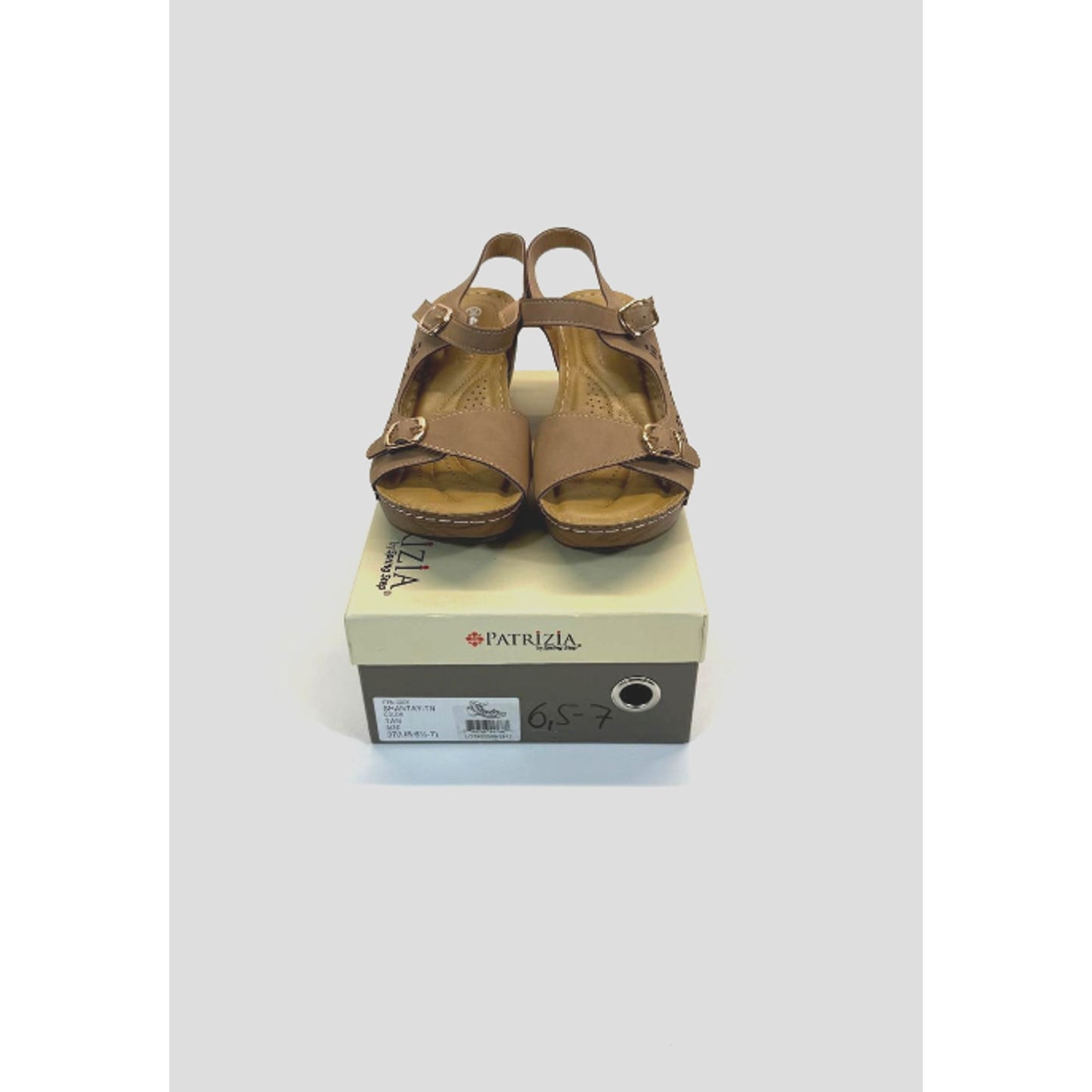 Patrizia Women's Shantay Adjustable Wedge Sandals with Back Strap - Tan Sz 6.5-7