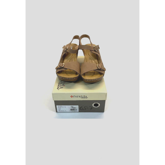 Patrizia Women's Shantay Adjustable Wedge Sandals with Back Strap - Tan Sz 6.5-7