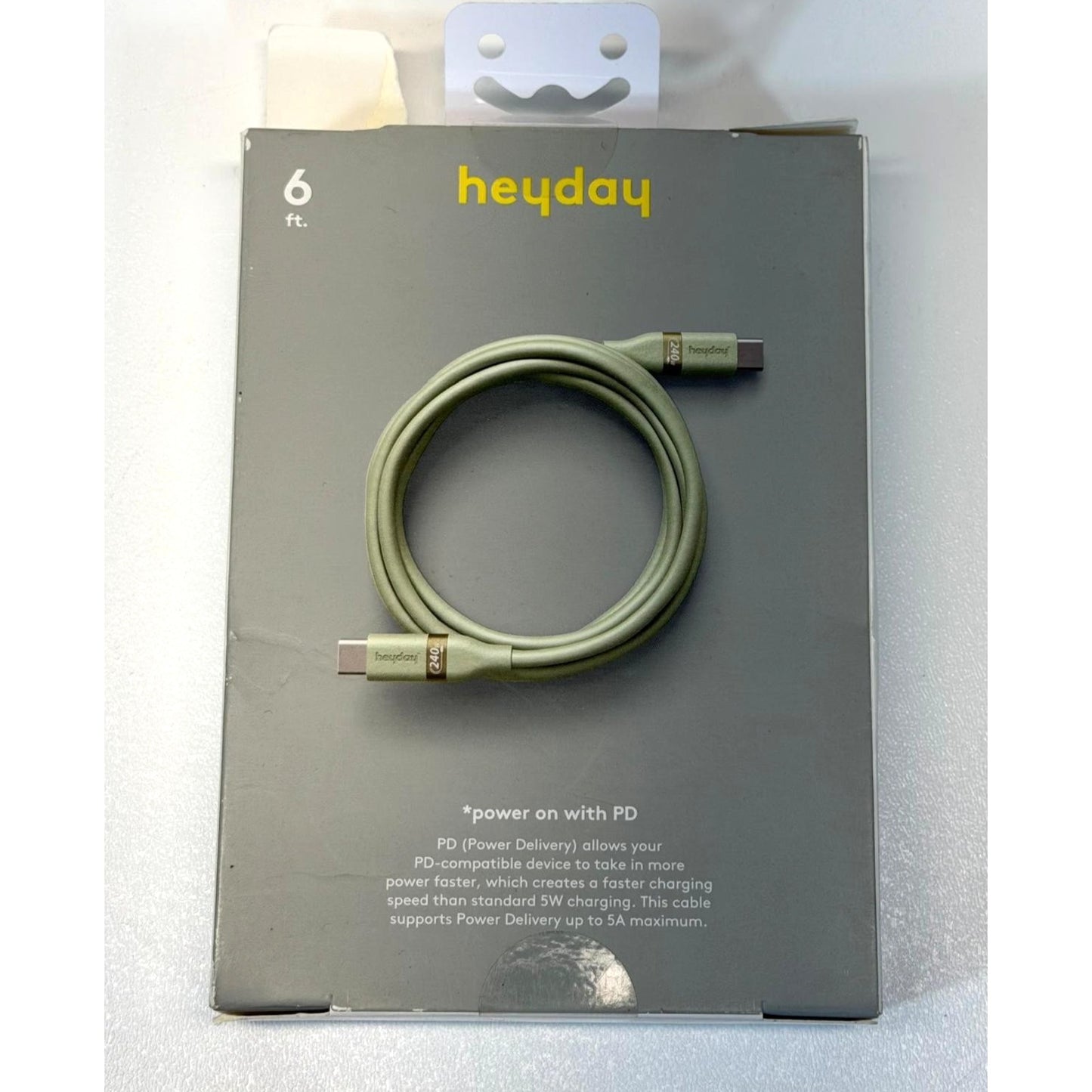 Heyday USB-C to USB-C Fast Charging Silicone Cable 6ft Matcha(Lite Green) New