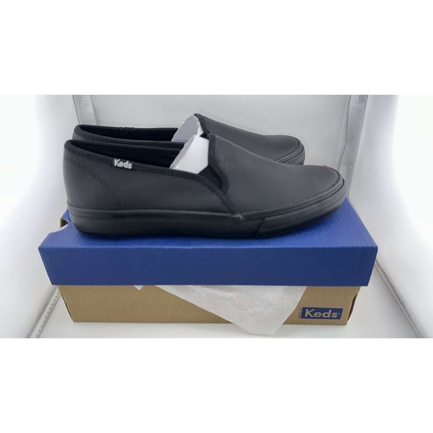 KEDS Women's Double Decker Leather Slip-on Sneaker in Black Size 8.0