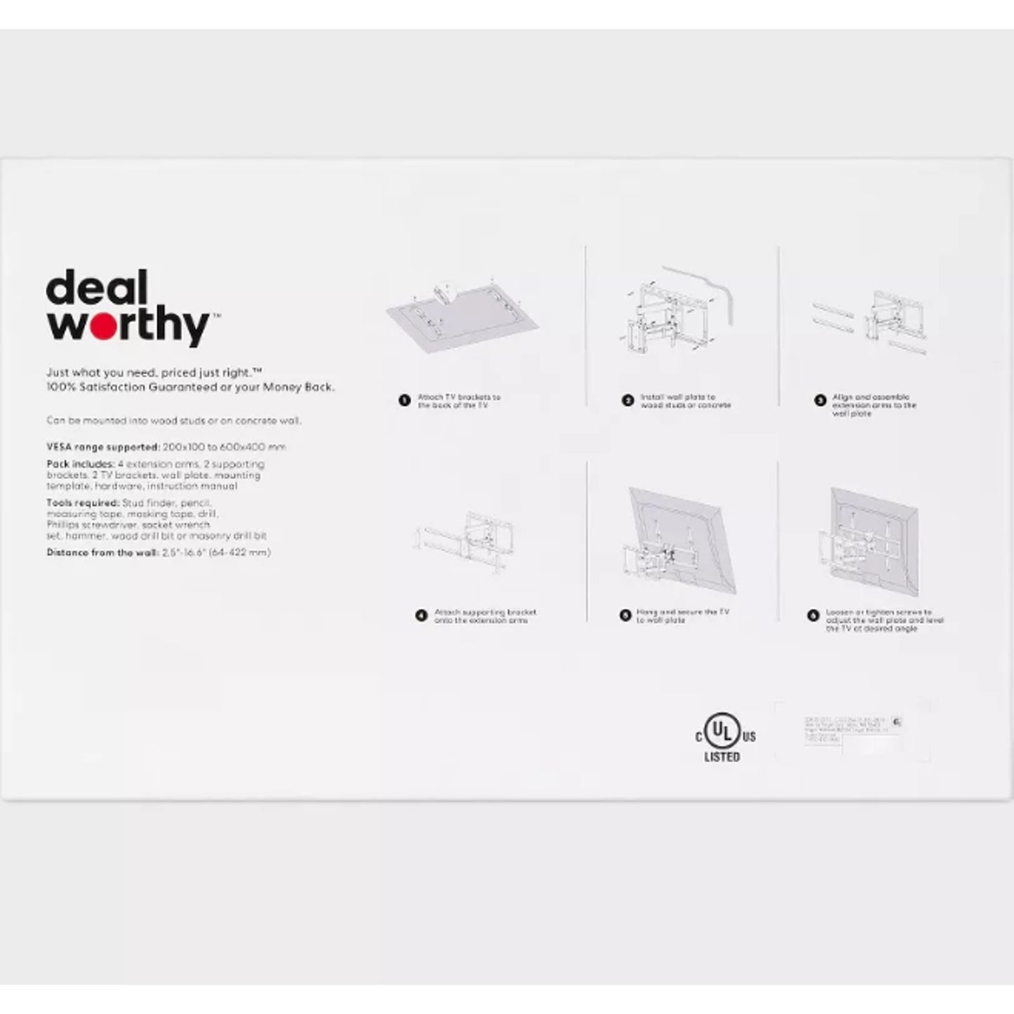 Full Motion 40" - 90" TV Mount - dealworthy: Steel, 120lb Capacity