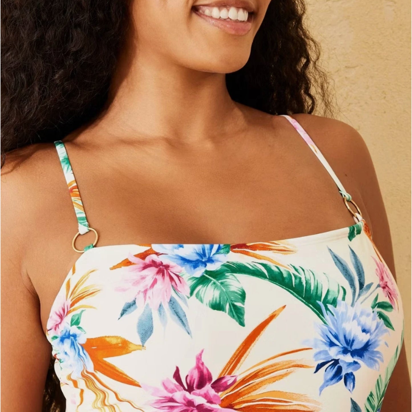 Womens Bandeau High Leg Cheeky One Piece Swimsuit with Rings - Shade & Shore L