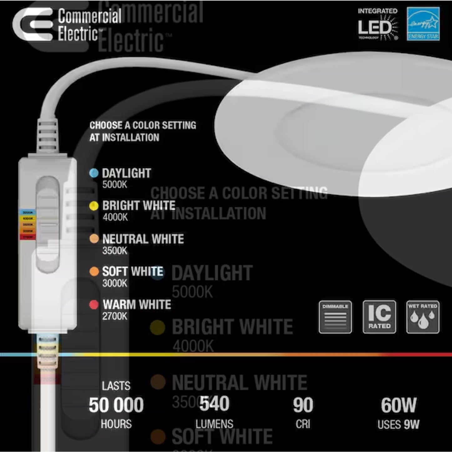 Premium Series 4 in. LED, 2-Level Lumen Select, Ultraslim Canless Recessed
