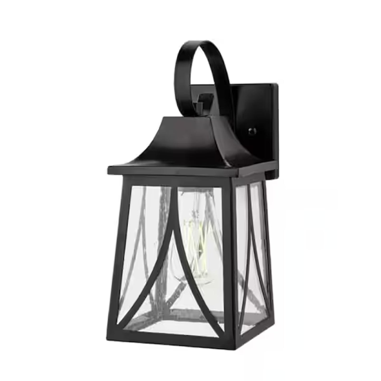 Drackert 13" 1-Light Black Outdoor Wall Light Lantern Sconce with Seedy Glass