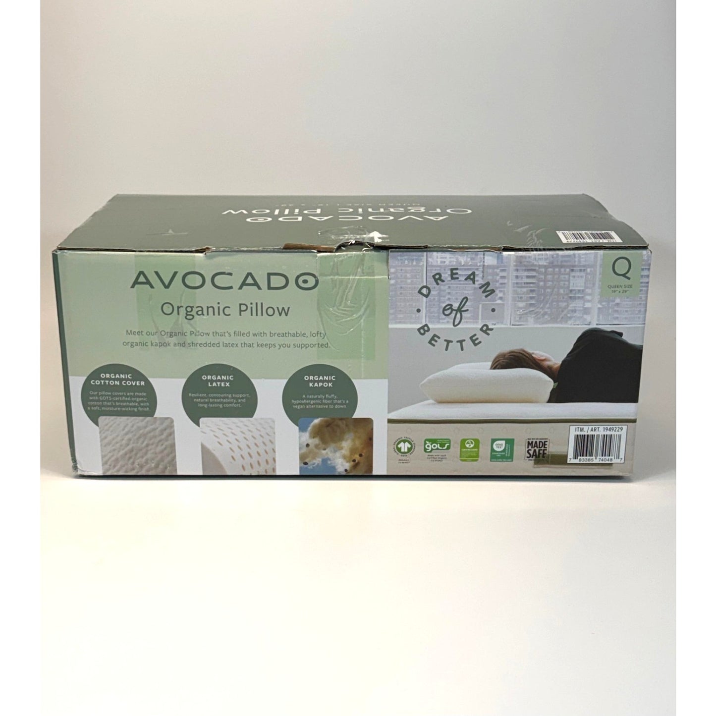 Avocado 100% Certified Organic Bed Pillow w/ Natural Latex and Kapok Fill Queen