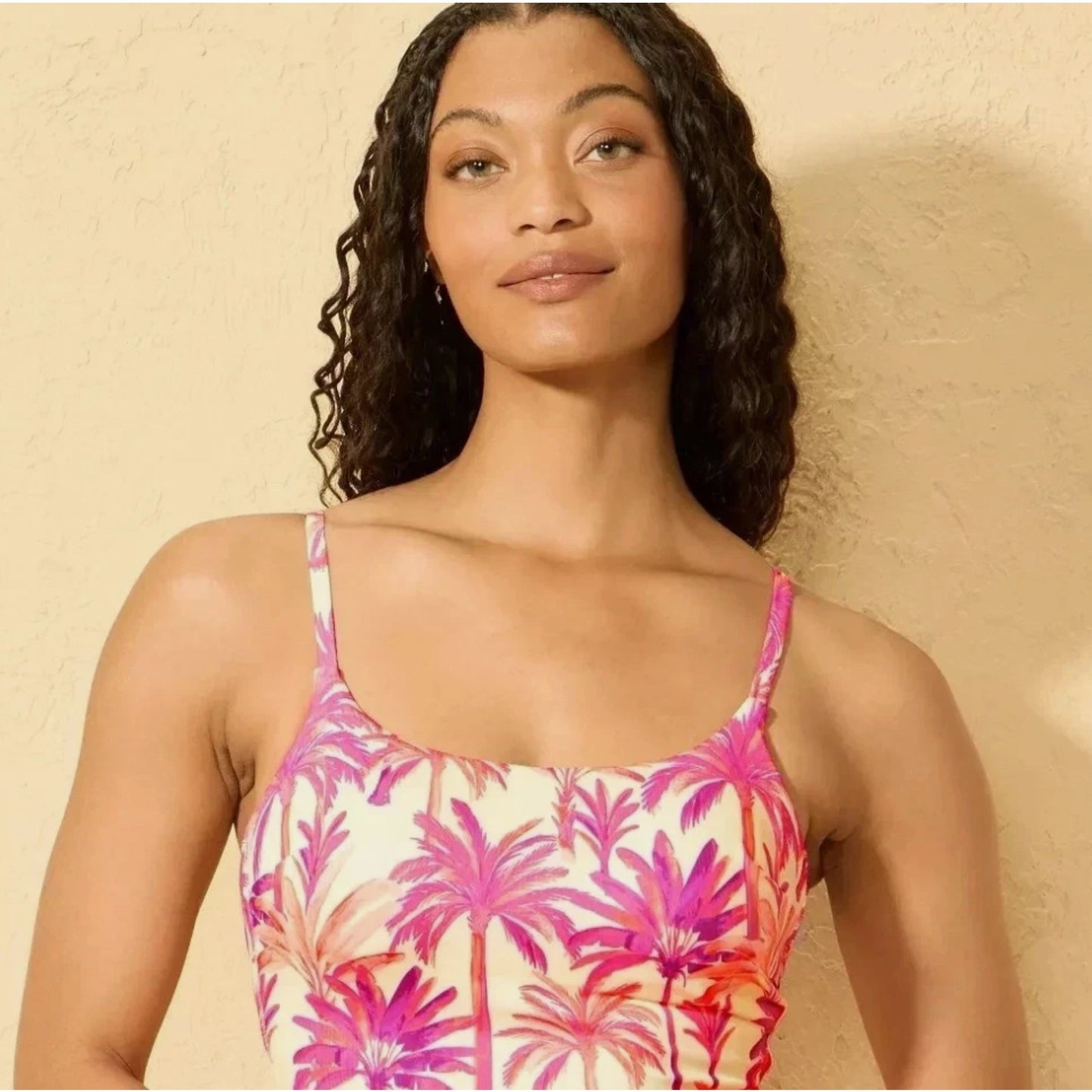 Women's Textured Palm Print High Leg Cheeky One Piece Swimsuit - XL - 16