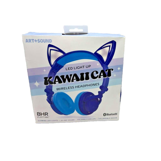ART+SOUND LED Light Up Kawaii Cat Bluetooth Wireless / Wired Headphones New