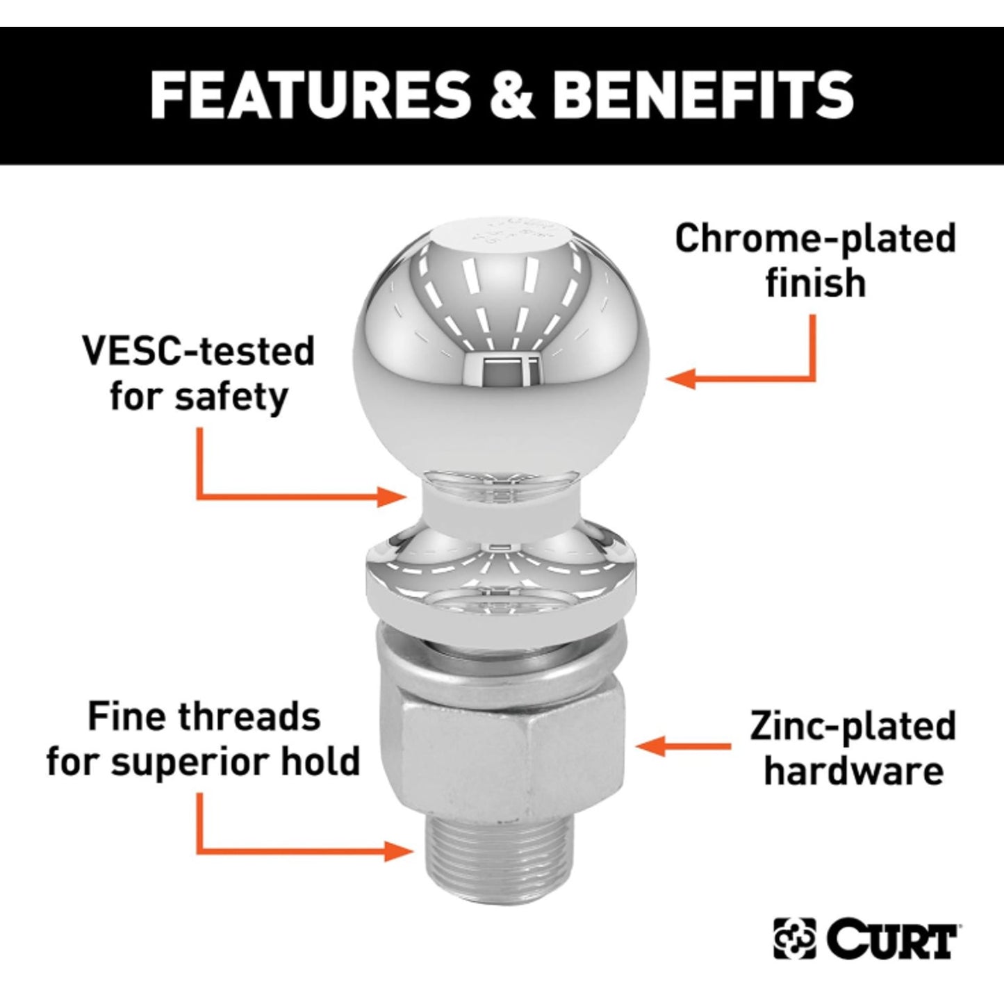 CURT 40004 2" Chrome 6,000 lbs Trailer Hitch Ball