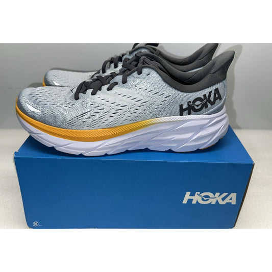 Hoka One One Clifton 8 in Blue Fog Orange "1119393/BFPA" Men's Size 9.0 D