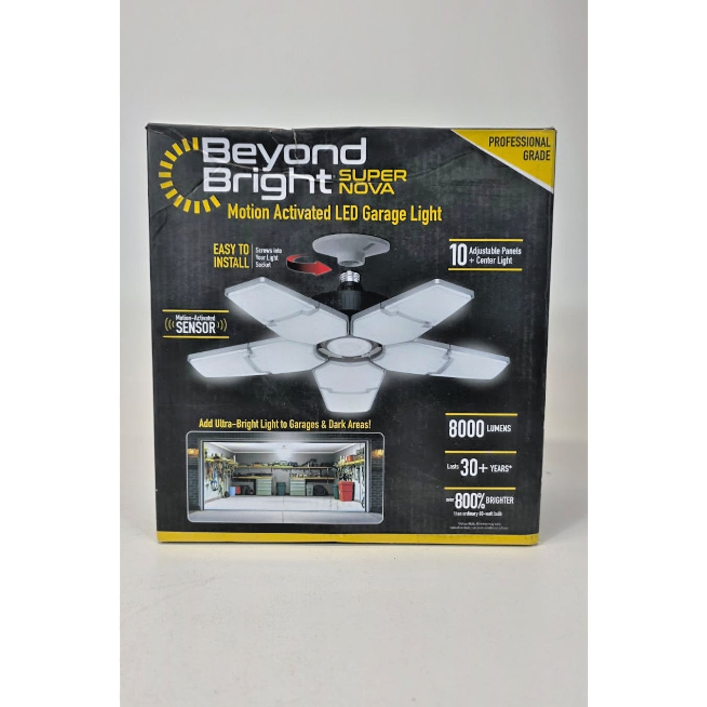 BEYOND BRIGHT 40-Watt Motion LED Garage Light 10-Adjustable Panels 372 LED Bulbs
