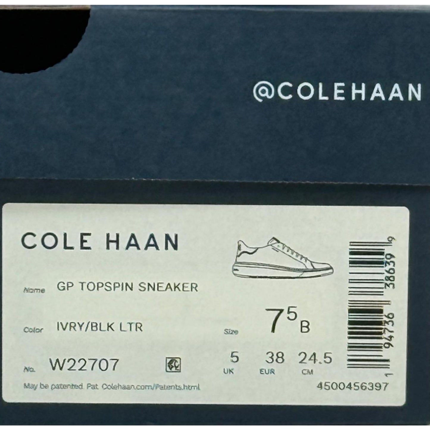 Cole Haan Women's Grandpro Topspin Sneaker Ivory Black Leather W22707 - 7.5 B