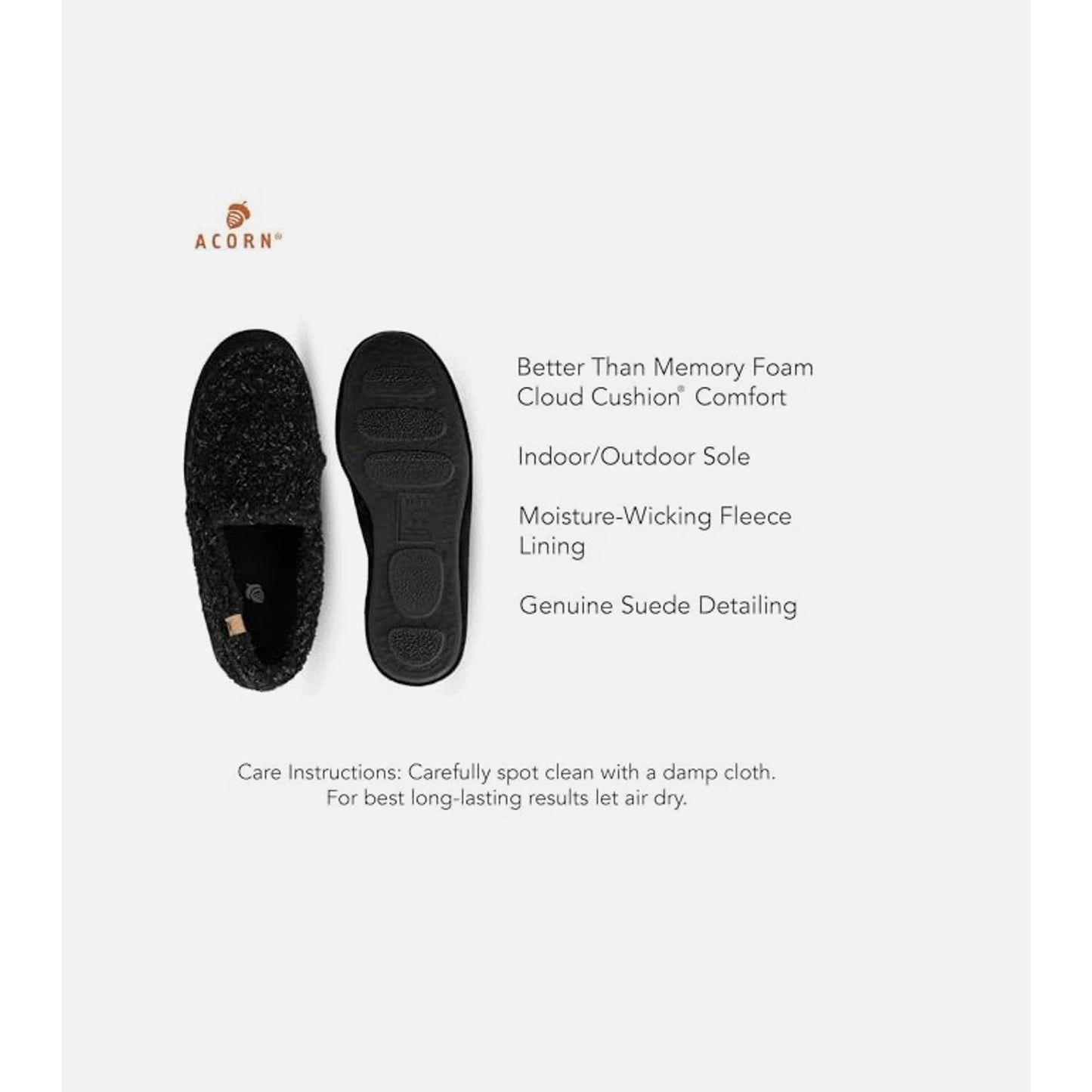 Acorn Men's Memory Foam Slippers 10.5-11.5 Black Berber
