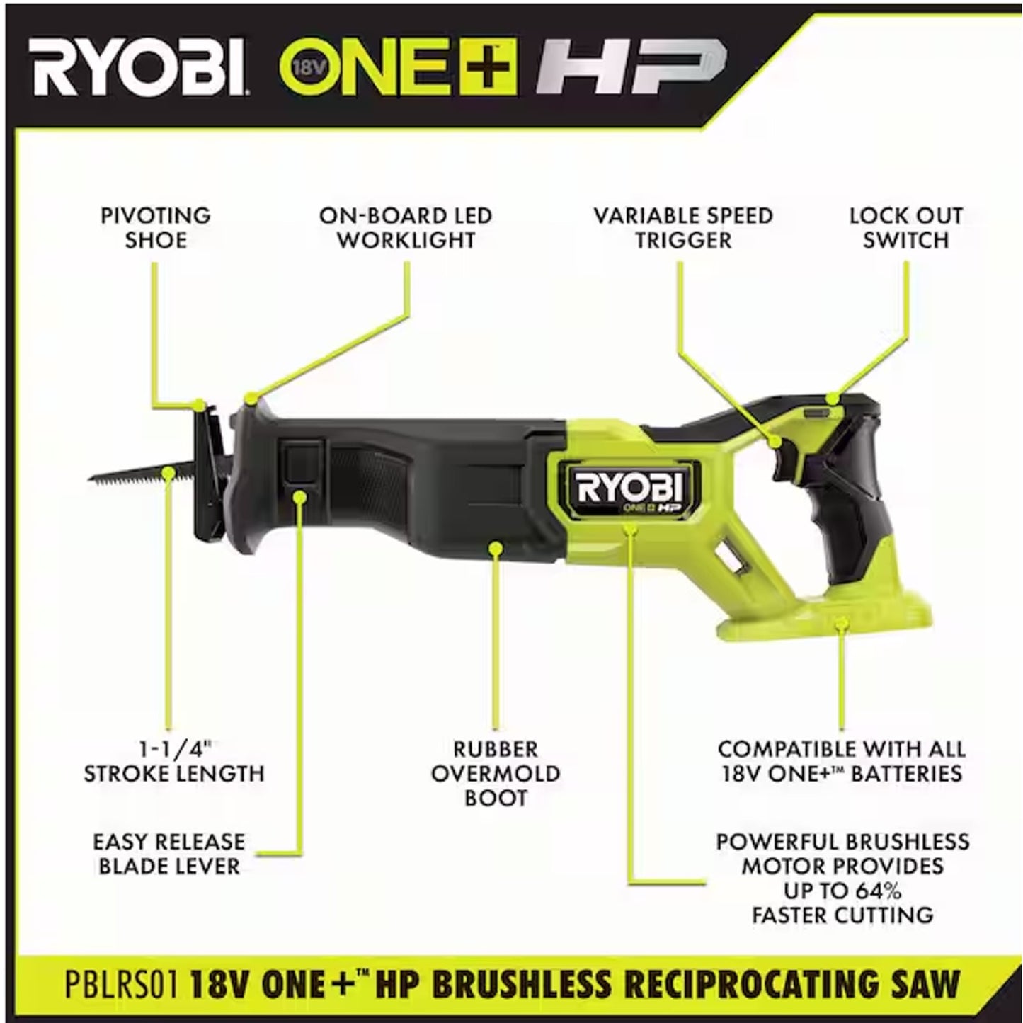 ONE+ HP 18V Brushless Cordless Reciprocating Saw (Tool Only)