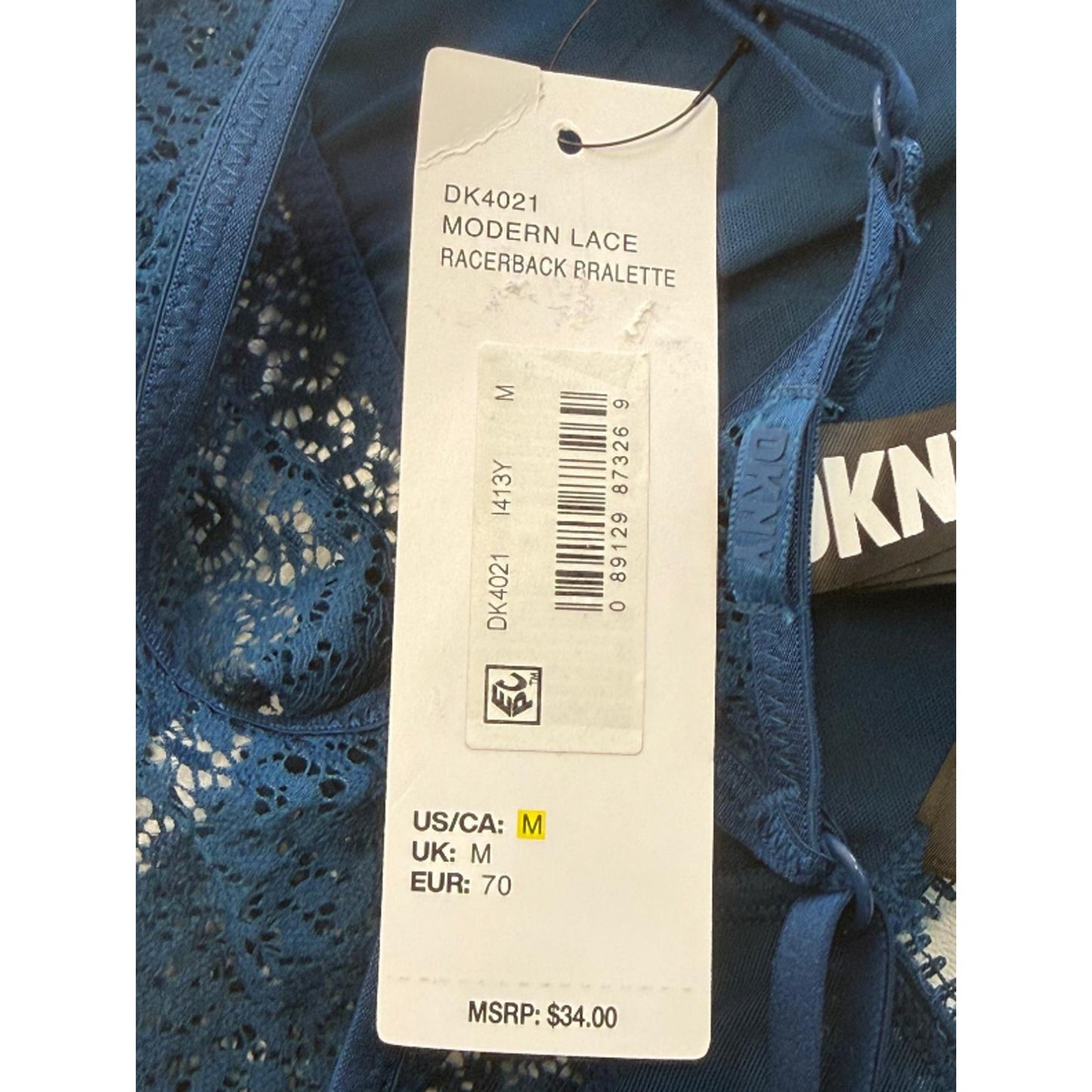 Dkny Women's Modern Lace Longline Bralette Blue Size: M DK4021