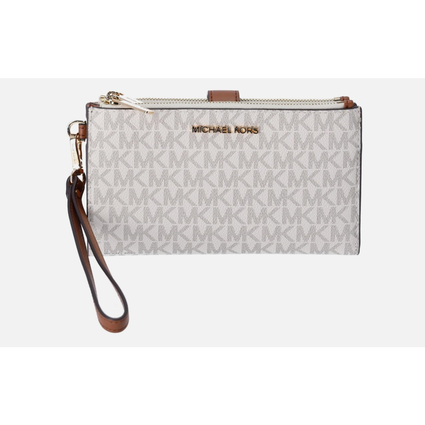 Michael Kors Jet Set Travel Double Zip Phone Wristlet MK Vanilla Signature