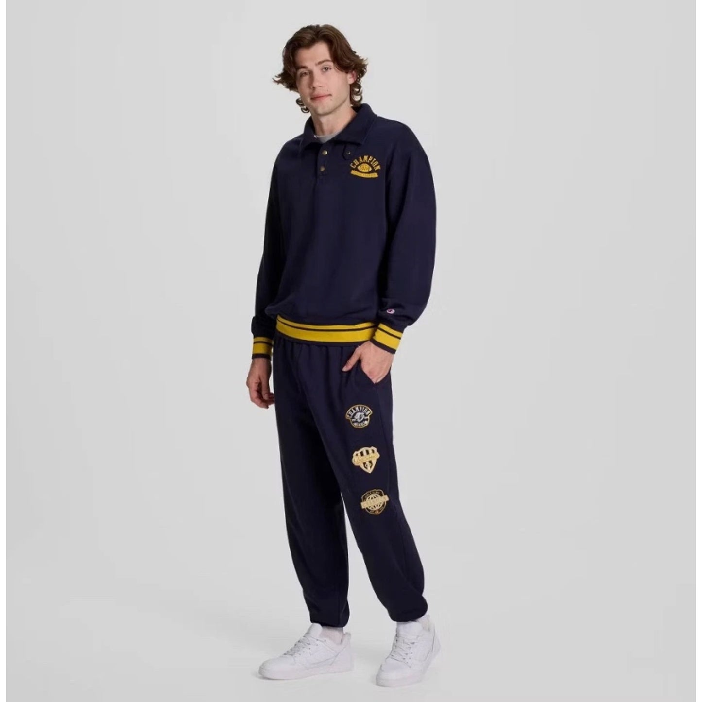 Champion Men's Physical Education Snap Mock Sweatshirt - Navy Small