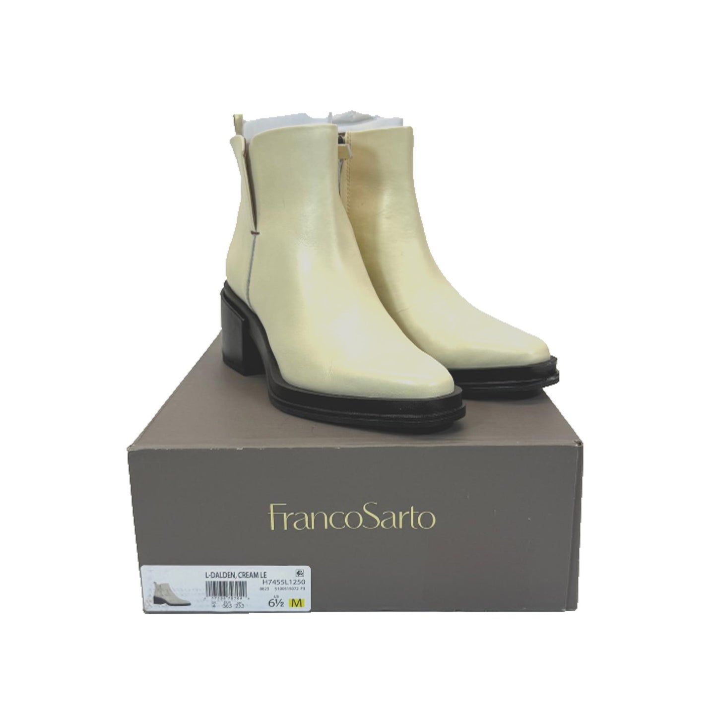 Franco Sarto Womens Dalden Beige Leather Ankle Booties Sz 6.5 M Block Heel Zip