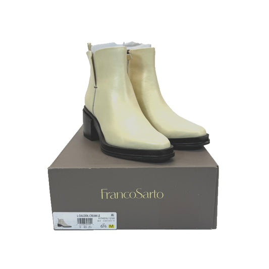 Franco Sarto Womens Dalden Beige Leather Ankle Booties Sz 6.5 M Block Heel Zip