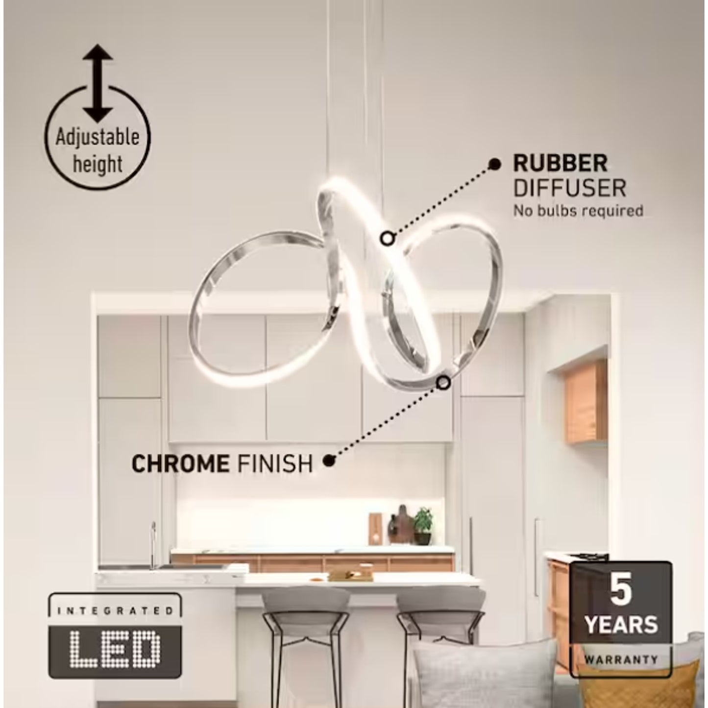 Artika Swirl 30-Watt 1 Light Chrome Modern Integrated LED Pendant Light Fixture