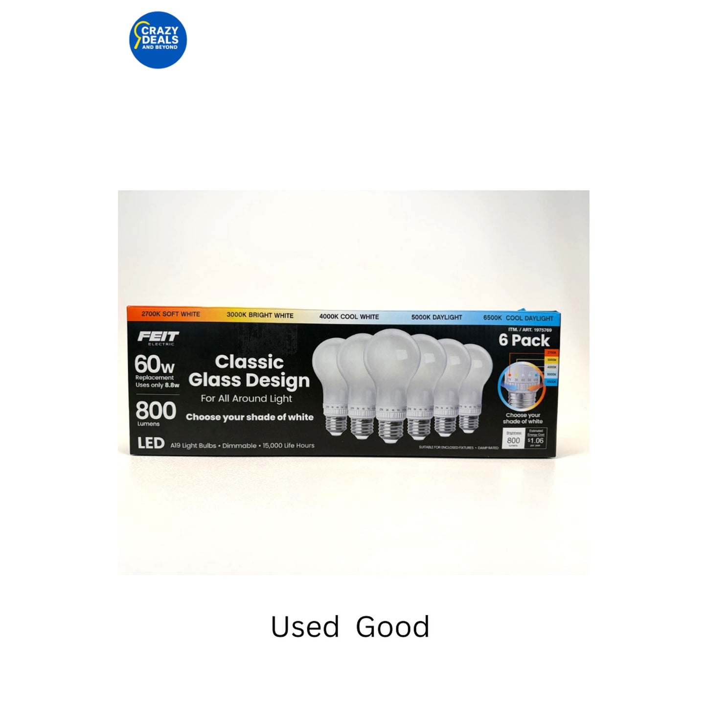 Feit Classic Glass Design 60w Selectable Color Light Bulbs -6 Pack OB