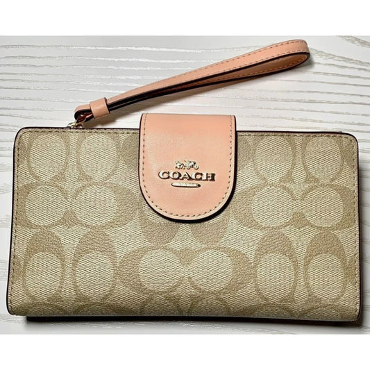 COACH Women's Tech Wallet in Colorblock Signature Canvas (Light Khaki)
