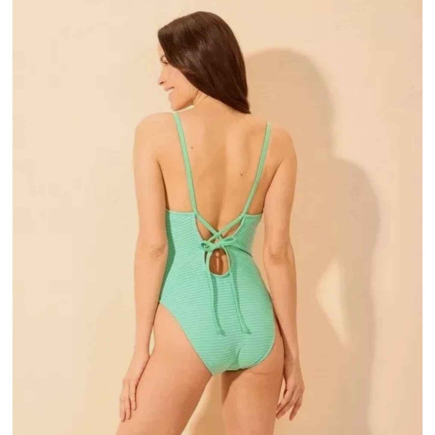 Women's Ruffle Trim High Leg Cheeky Swimsuit Shade & Shore Turquoise Blue S 4-6