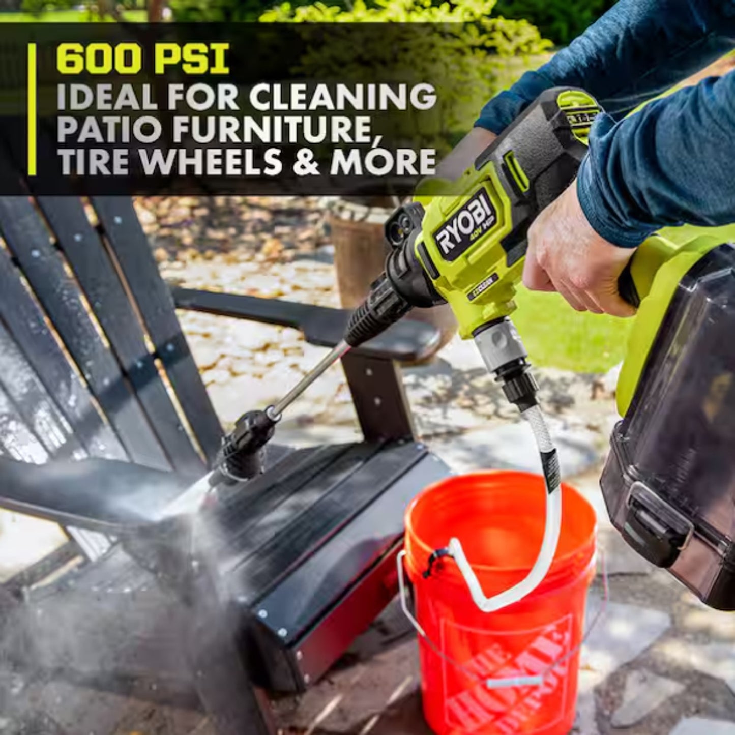 RYOBI Ezclean 600 PSI 0.7 GPM Cold Water Power Clean Kit With 40V 4Ah battery