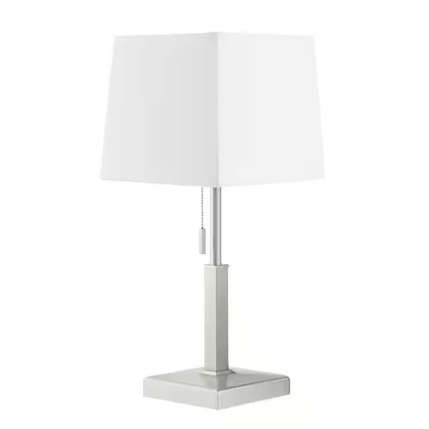 Stanton 20" Brushed Nickel Table Lamp w/ White Fabric Shade and Polarized Outlet