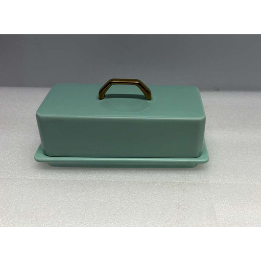 Elegant Sweeze mint green Butter Dish w/ Gold Handle .