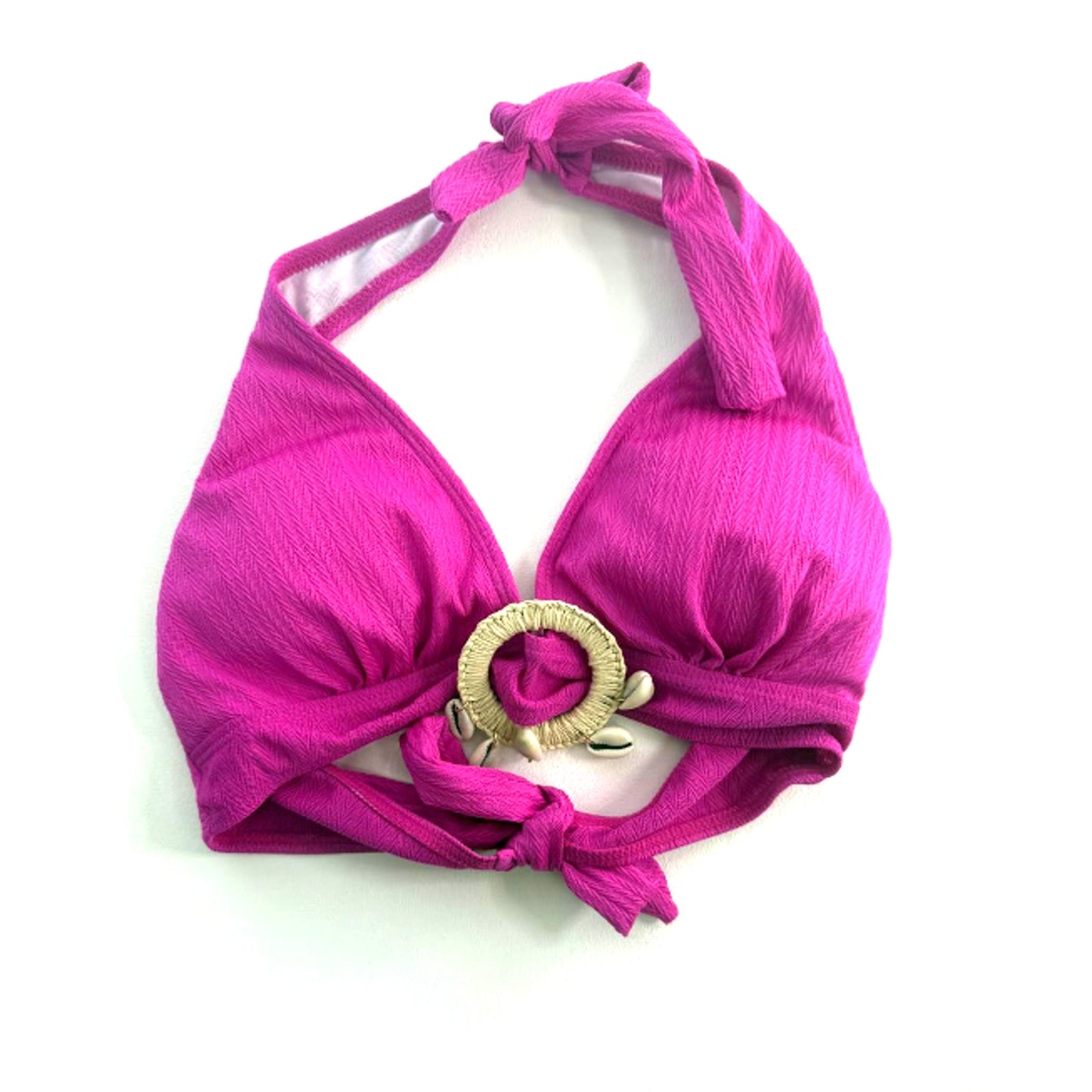 INSPIRE CHIC O-Ring Seashell Ribbed Bikini Set Halter Triangle Swimsuit S Rose R
