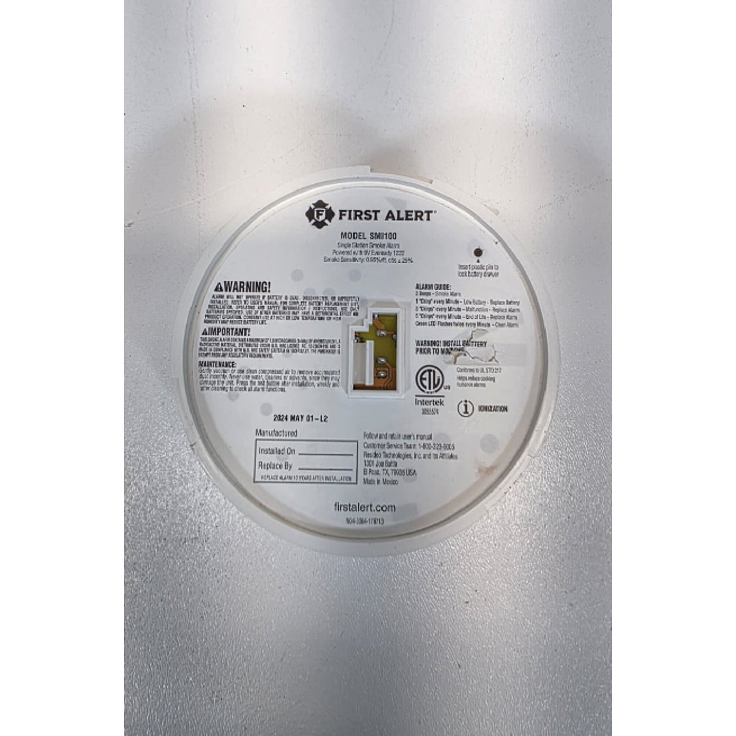 First Alert Interconnect Hardwire Smoke Alarm 1046853 Ionization For SMI105-AC