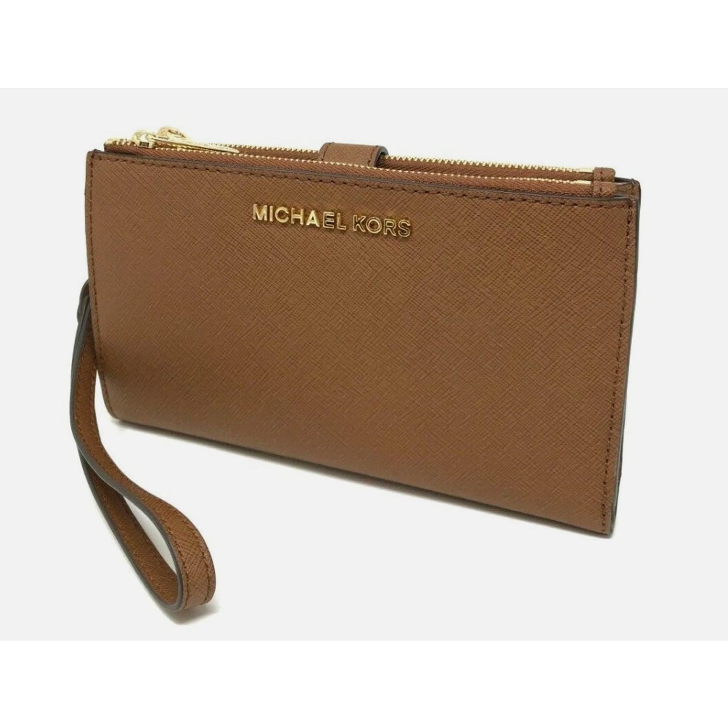 Michael Kors MK Jet Set Travel Double Zip Phone Wristlet Wallet Luggage Gold