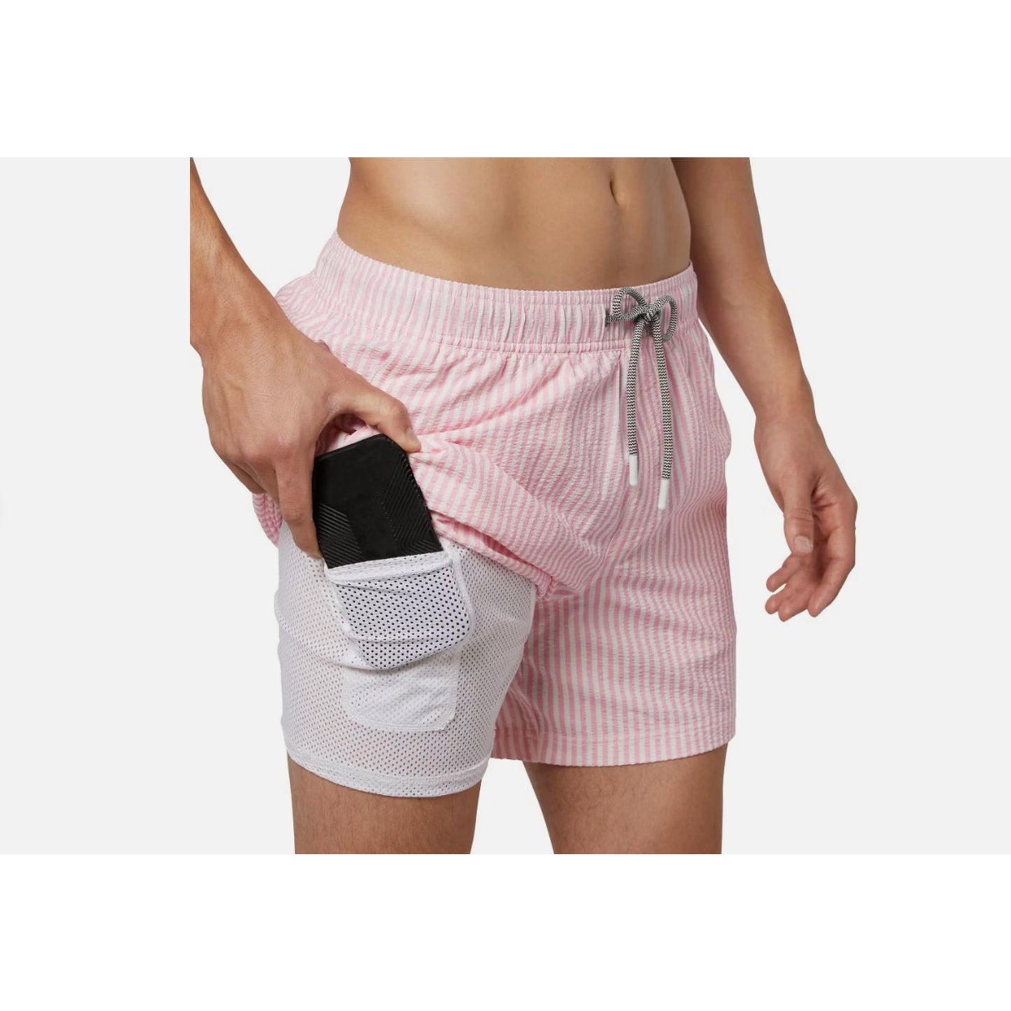 Party Pants Men's Fabio Seersucker Swimsuit Bottom - Pink XXL: Mid Rise