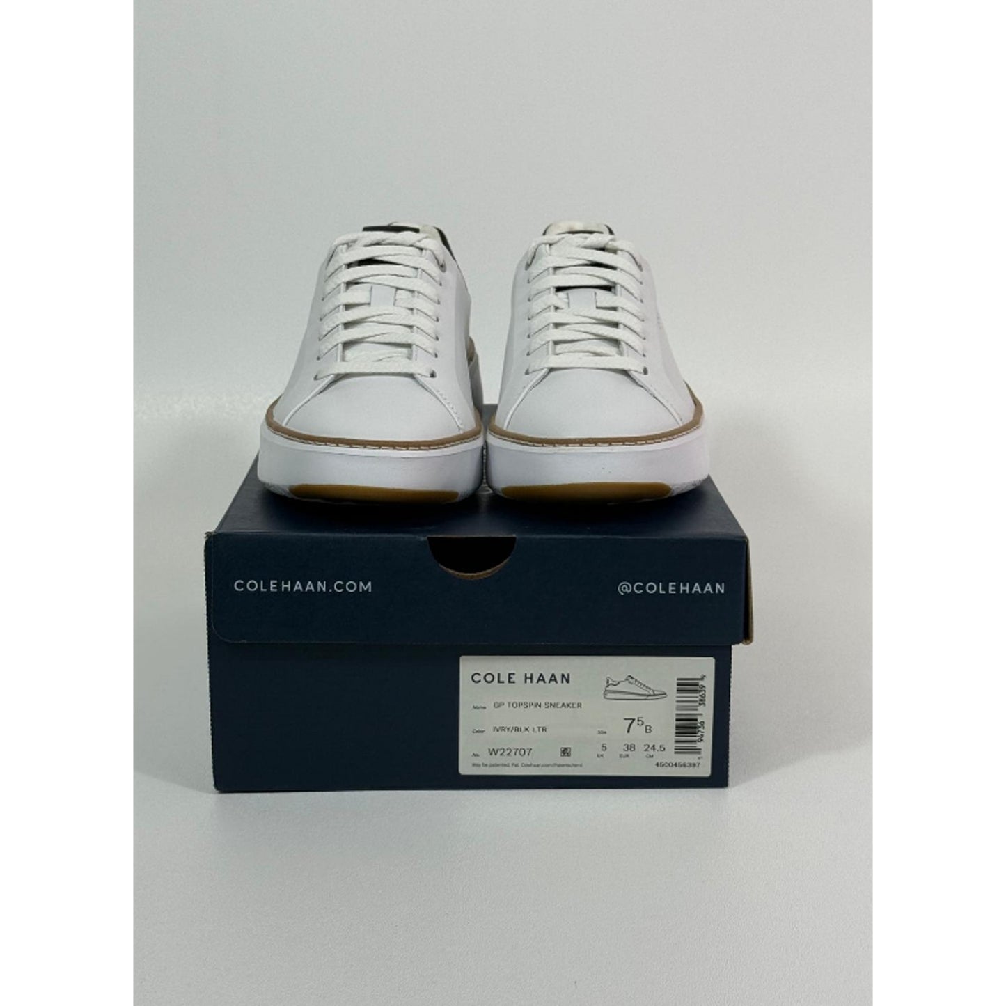 Cole Haan Women's Grandpro Topspin Sneaker Ivory Black Leather W22707 - 7.5 B