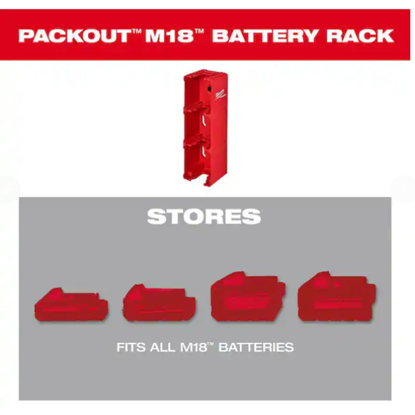 Milwaukee Tool 48-22-8339 M18 Battery Rack For Packout Wall-Mounted Storage