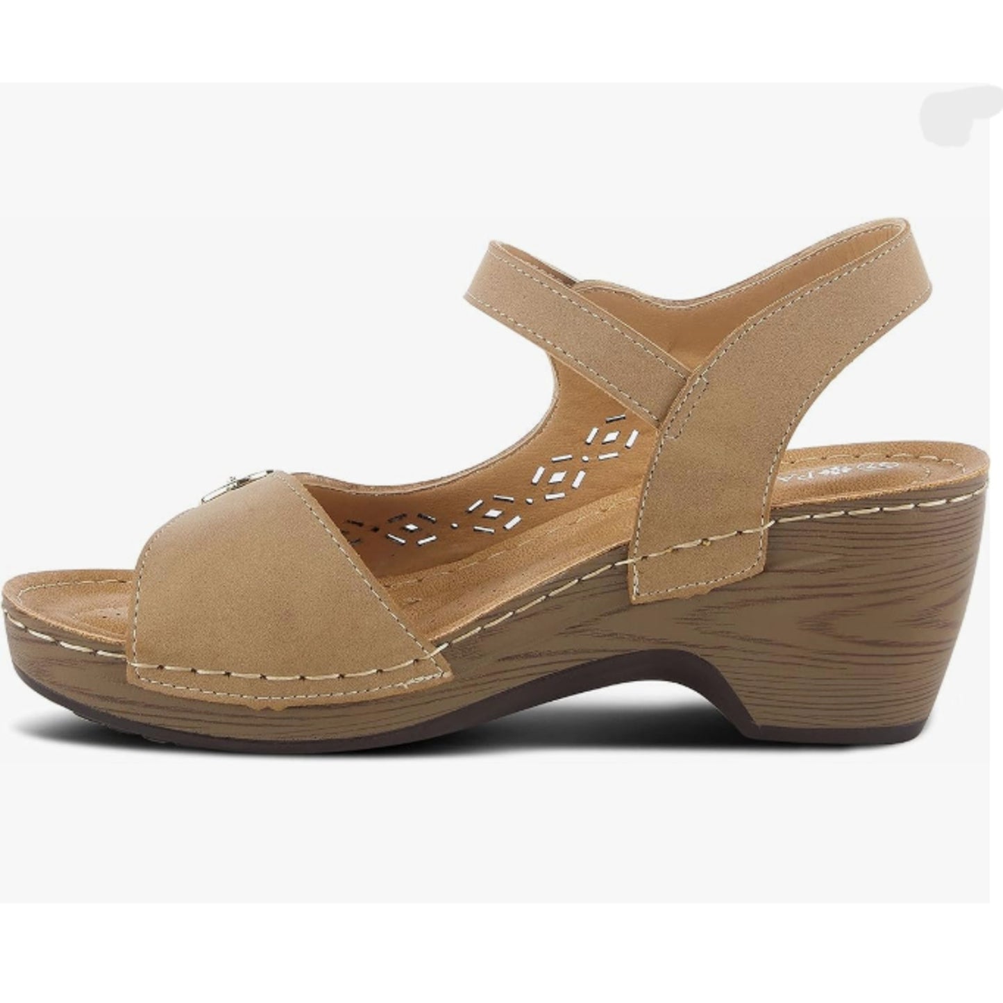 Patrizia Women's Shantay Adjustable Wedge Sandals with Back Strap - Tan Sz 6.5-7