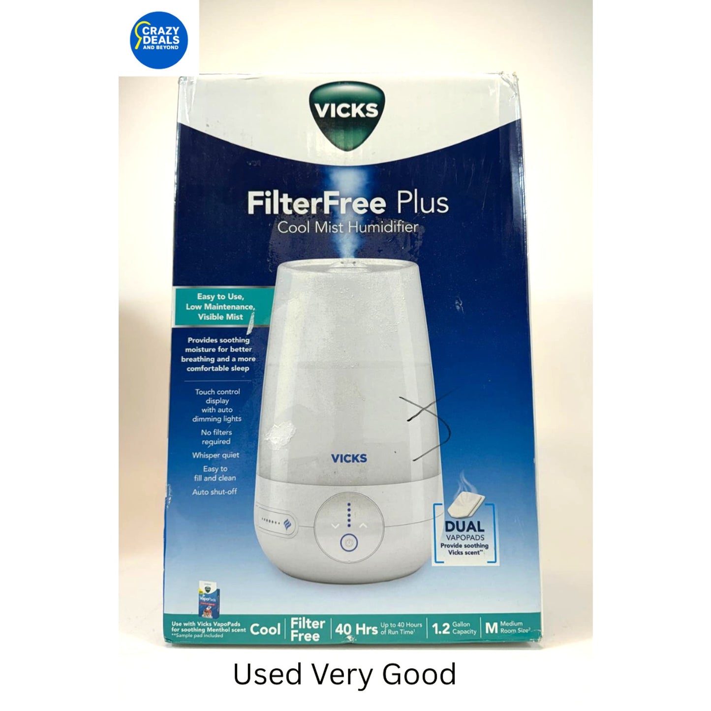 Vicks Filter Free Plus Cool Mist Ultrasonic Humidifier - 1.2gal - Medium