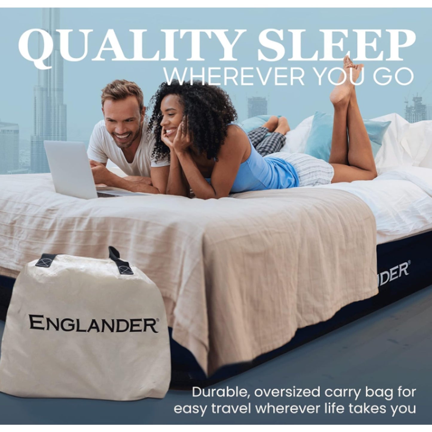 Englander 83197 Twin Double-High Airbed, Built-In Pump, I-Beam, 300LB Capacity