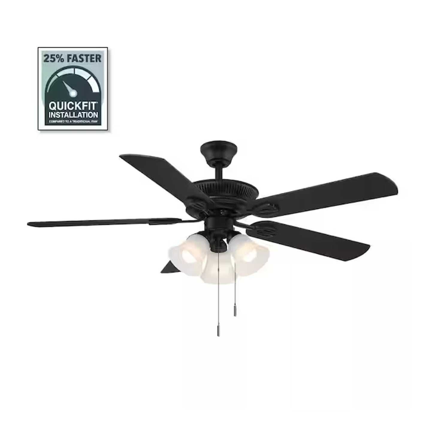 Hampton Bay Glendale III 52 LED Indoor Matte Black Ceiling Fan Light Pull Chains
