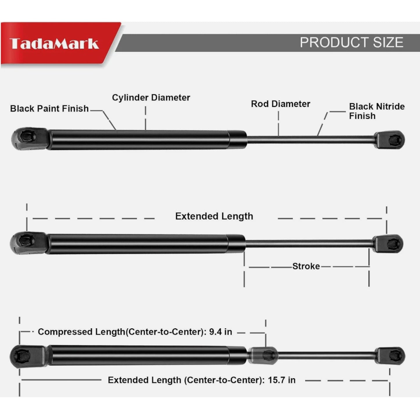 2pc 15.7" 38lb Gas Struts for Leer Snugtop Camper Shell Window Glass C16-09209