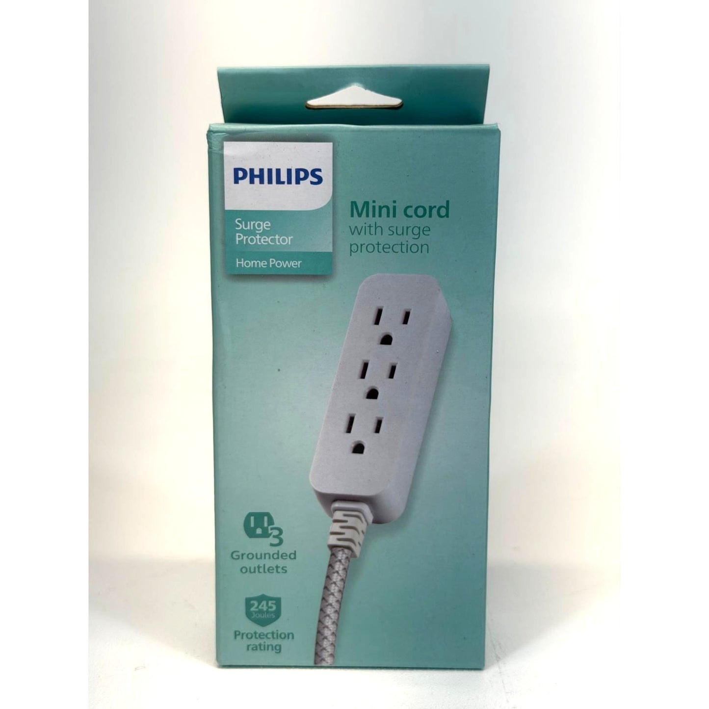 Philips 3-Outlet Surge Protector with 1 Ft. Extension Cord- Gray and White