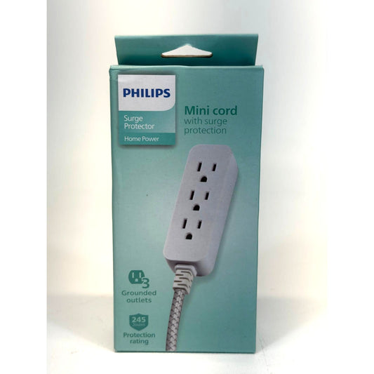 Philips 3-Outlet Surge Protector with 1 Ft. Extension Cord- Gray and White