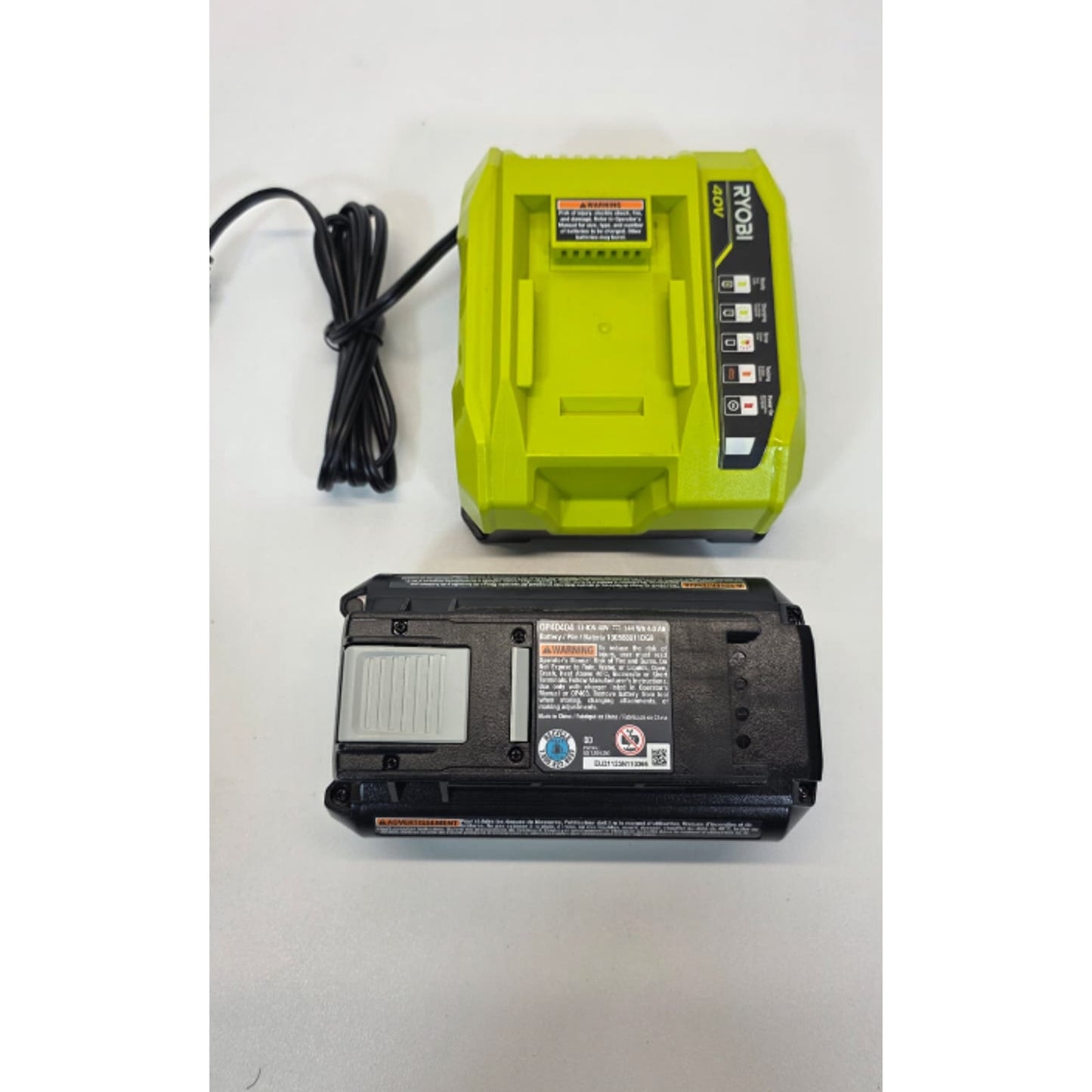 Ryobi (0P40404) 40V 4 Ah Lithium Ion Battery & (0P406VNM) Rapid Quick Charger