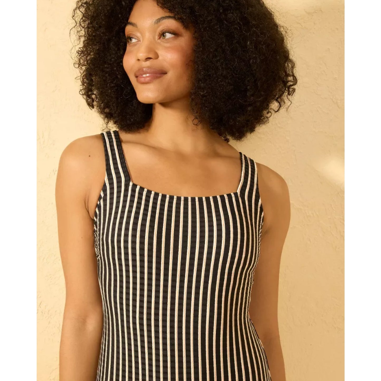 Women's Striped Ribbed Full Coverage One Piece Swimsuit Shade & Shore Black S XS