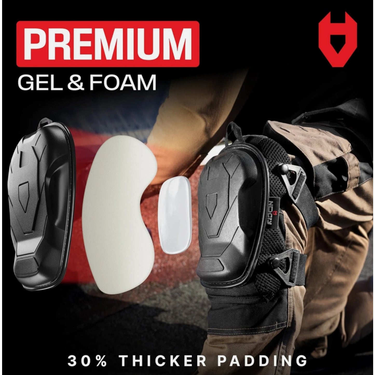 NoCry Professional Construction Knee Pads for Men and Women One Size, Black