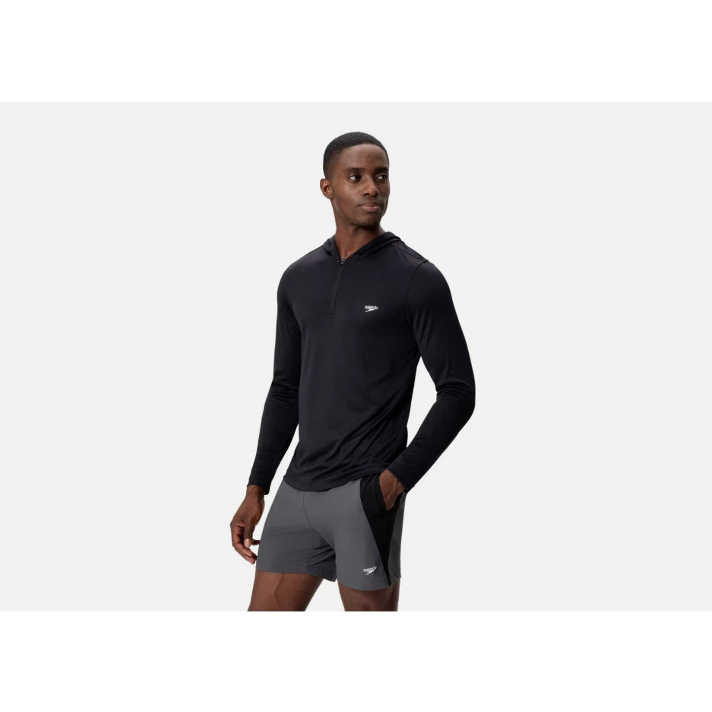 Speedo Half-Zip Hooded Rash Guard Swim Shirt - Black M