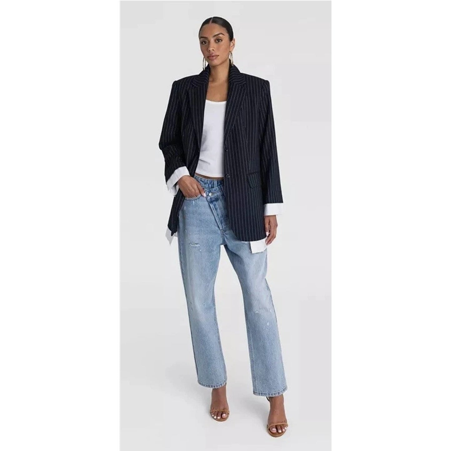 KBB by Kahlana The Shirt Blazer Navy Blue & White Striped 2 Button - 2X (20~22)