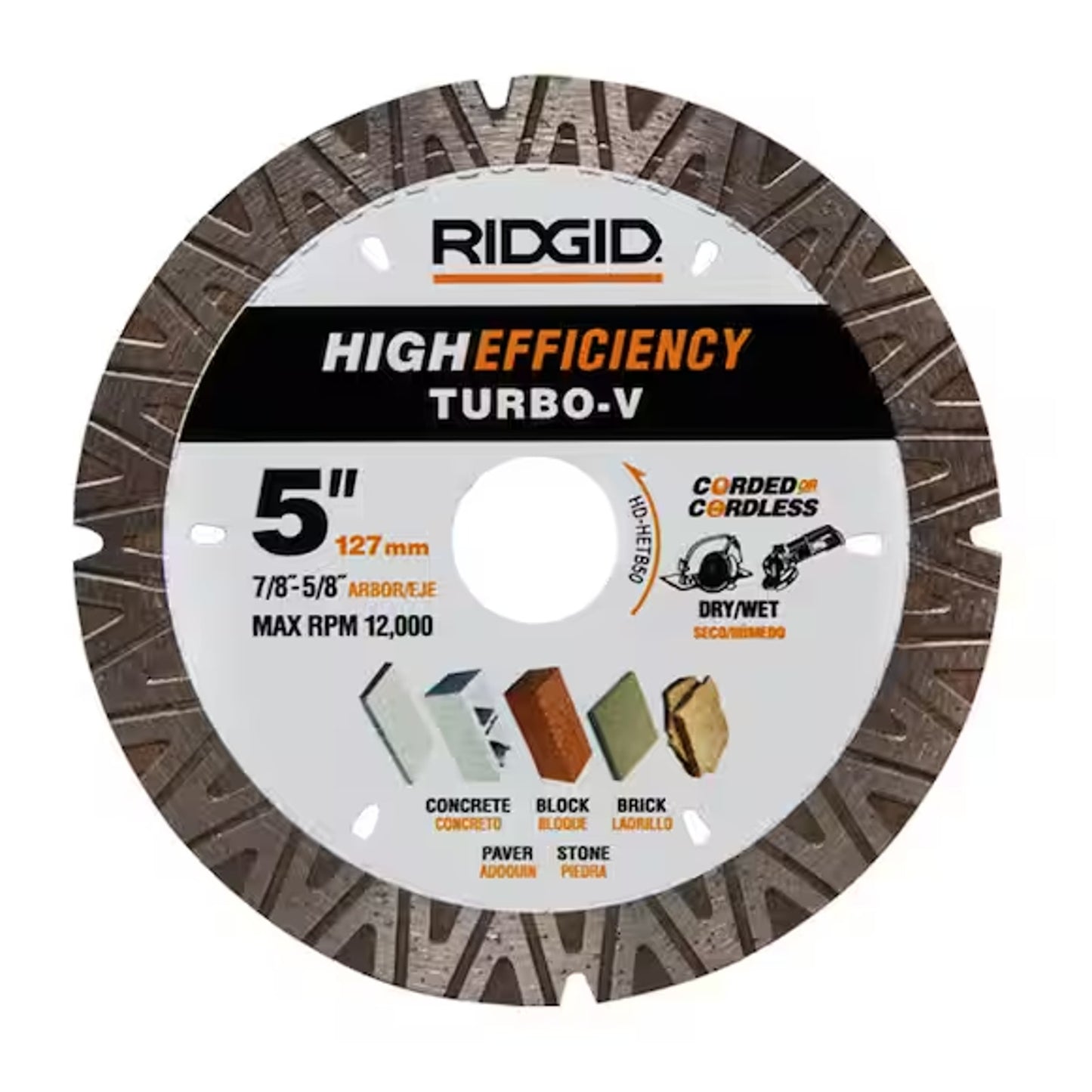 (PACK OF 5) Ridgid TURBO-V 5" Turbo Rim Diamond Blade High Efficiency HD-HETB40